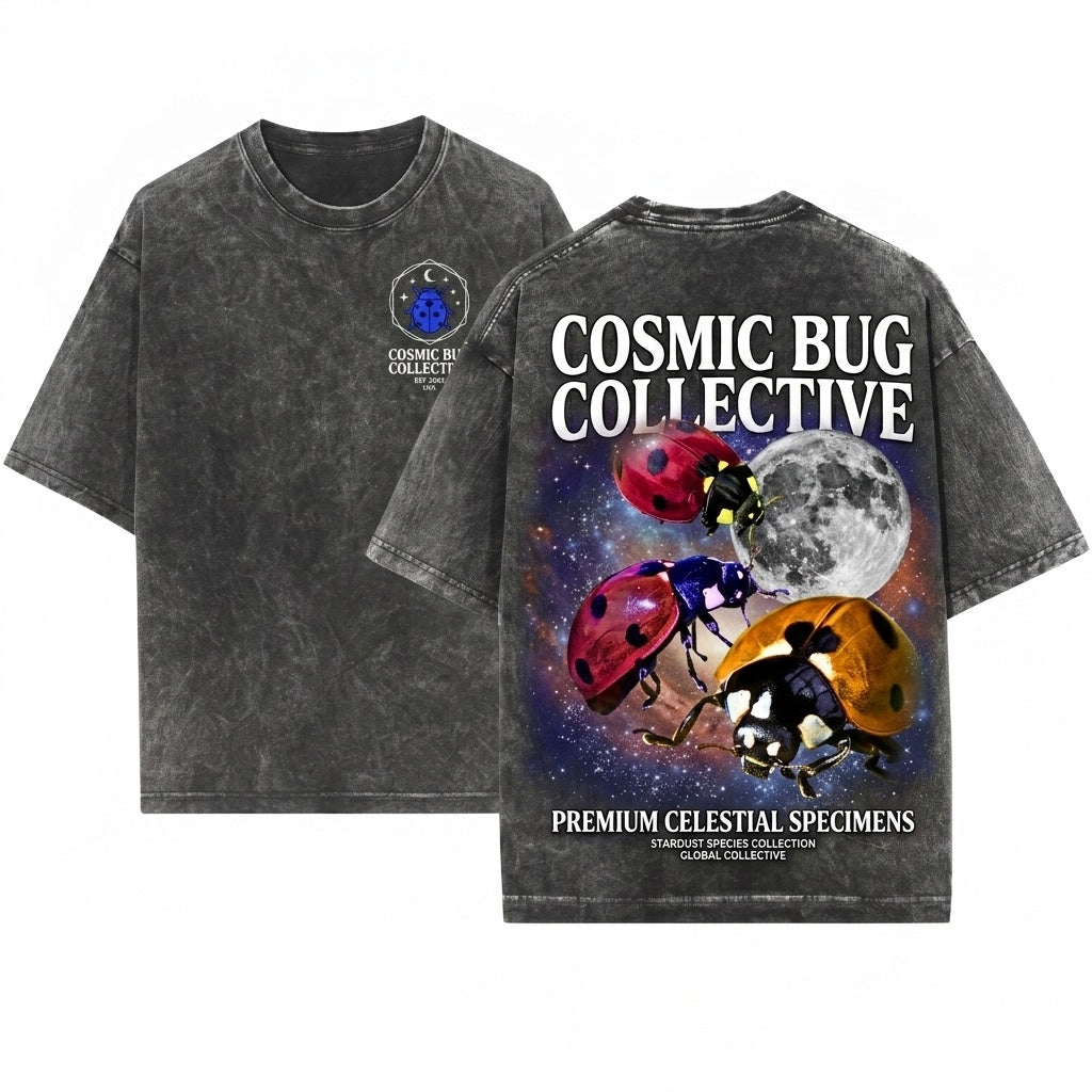 Vintage Ladybug Moon Graphic Insect Meme Unisex Wash T-Shirt