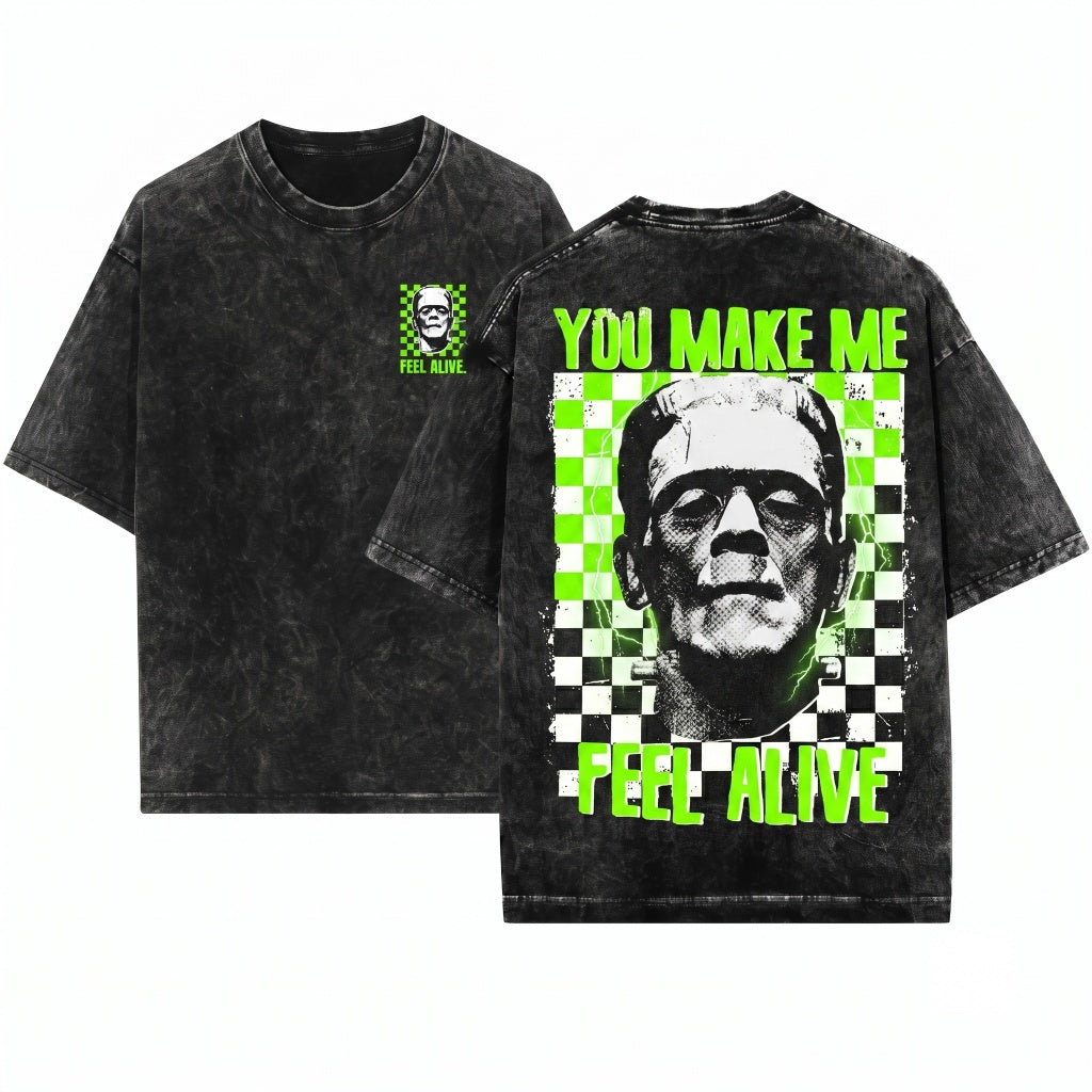 Frankenstein Vintage Horror Movie Halloween Spooky Monster Graphic Unisex Wash T-Shirt