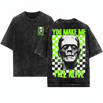 Frankenstein Vintage Horror Movie Halloween Spooky Monster Graphic Unisex Wash T-Shirt