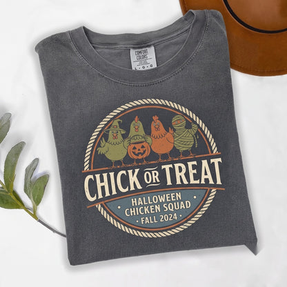 Funny Chick or Treat Halloween Chicken Cute Pumpkin Graphic Fall Apparel Unisex TShirt