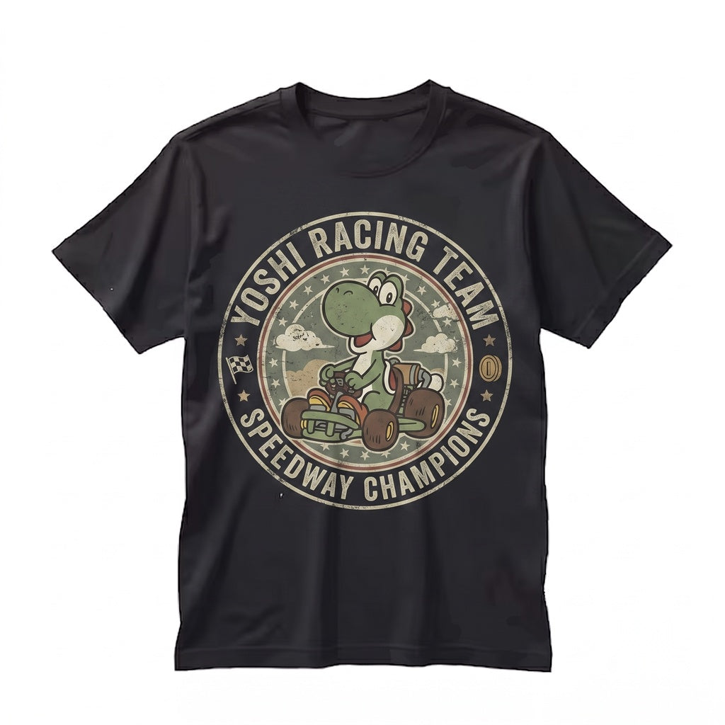 Retro Dinosaur Kart Racing Video Game Plumber Graphic Family Vacation Cotton Apparel Unisex TShirt