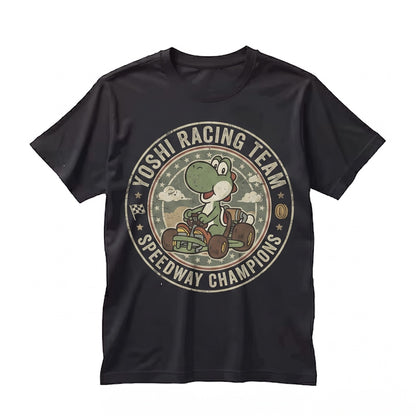 Retro Dinosaur Kart Racing Video Game Plumber Graphic Family Vacation Cotton Apparel Unisex TShirt