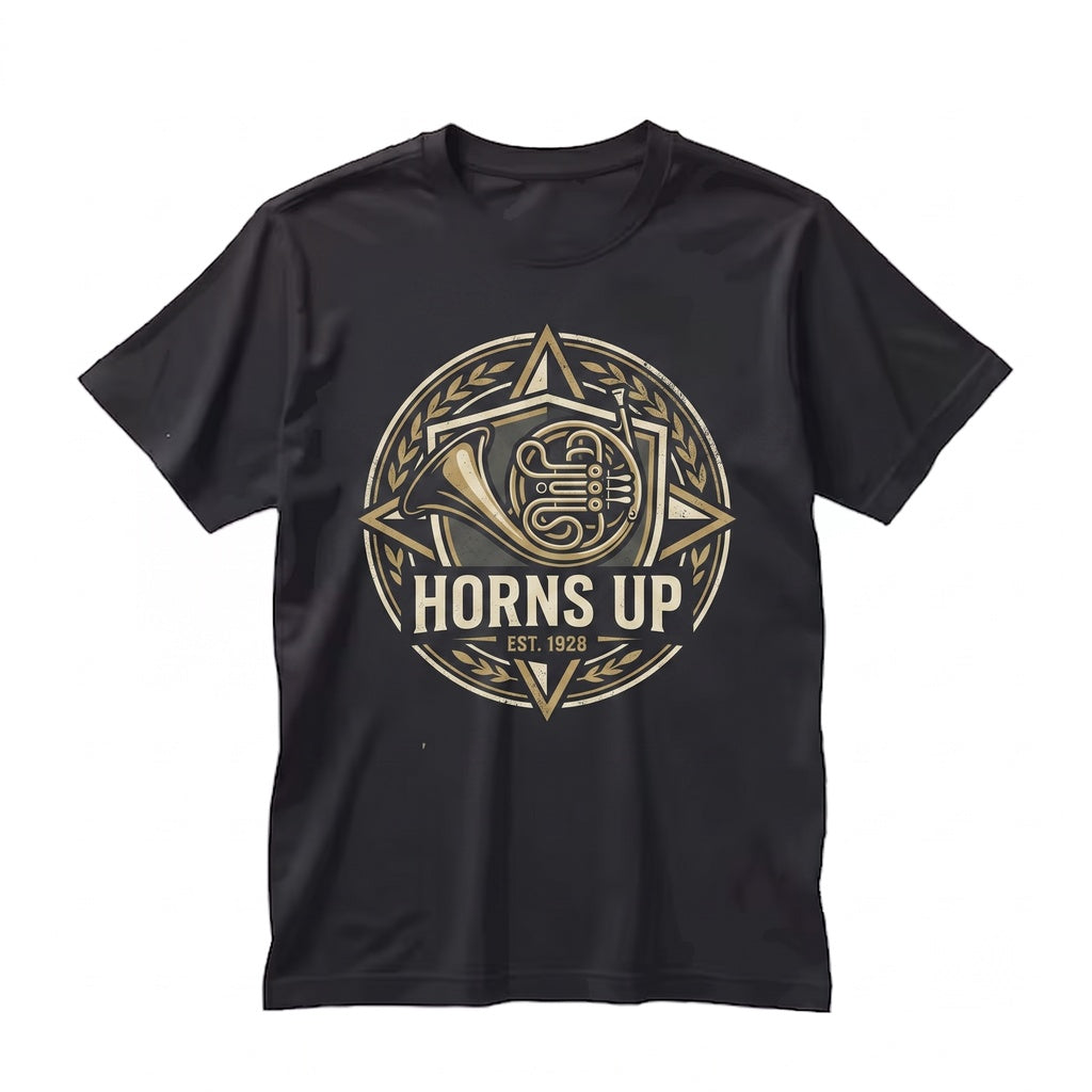 Concert Band French Horn Art Nouveau Faux Gold Print Music Graphic Apparel Unisex TShirt