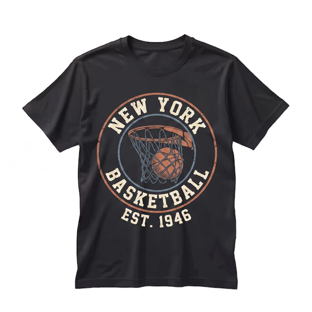 New York Basketball Graphic Poster Orange Blue Wall Art Print Framed Decor Unisex TShirt