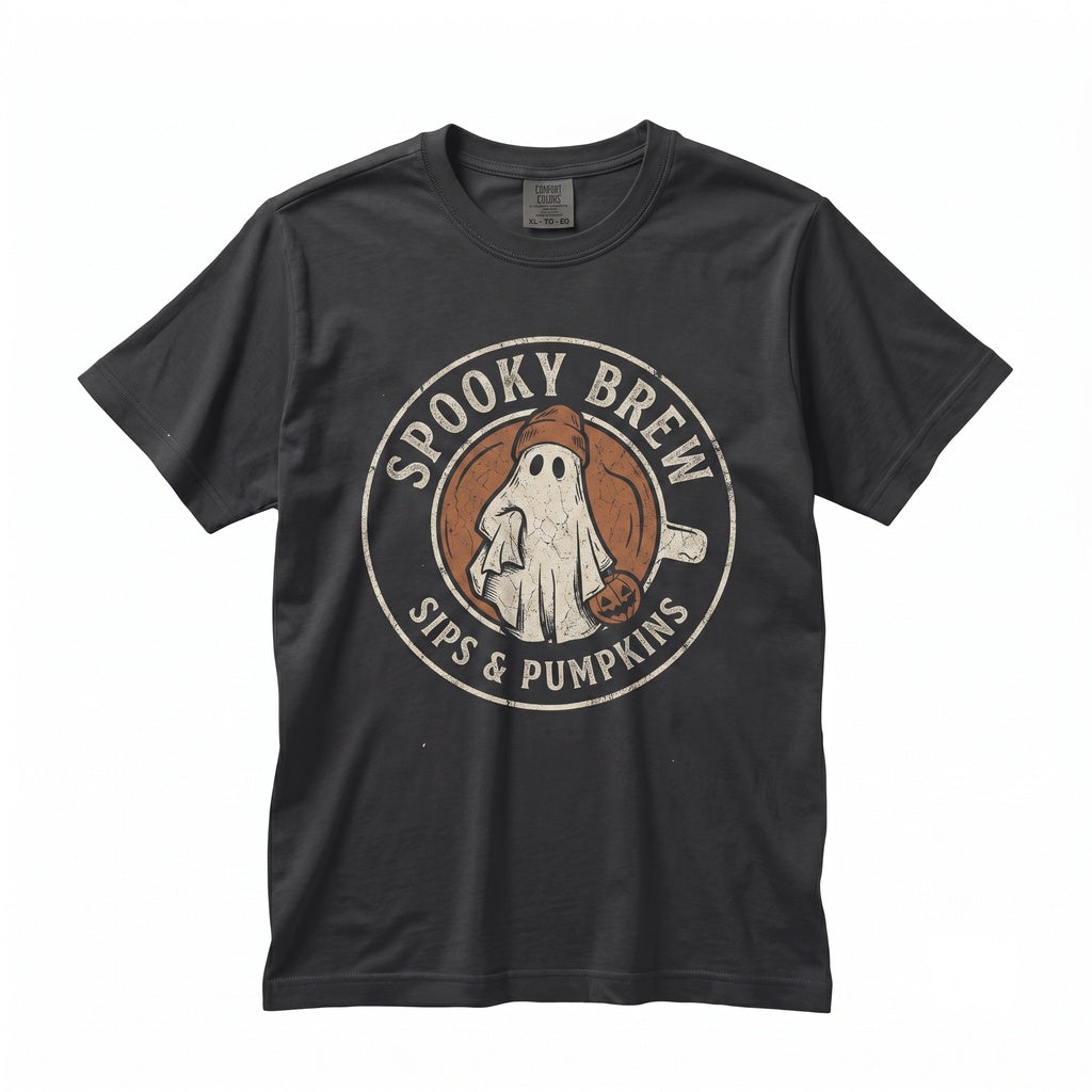 Cute Skater Ghost Pocket Print Halloween Coffee Trick or Treat Unisex TShirt