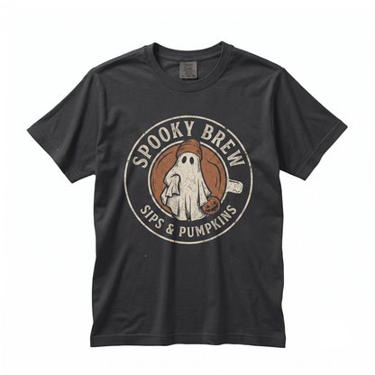 Cute Skater Ghost Pocket Print Halloween Coffee Trick or Treat Unisex TShirt
