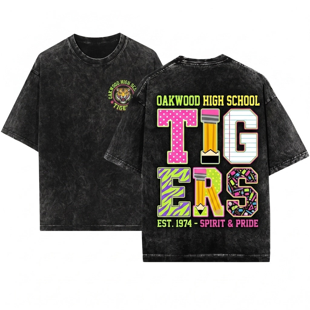 Custom Pencil Varsity School Name Mascot Teacher Spirit Unisex Wash T-Shirt