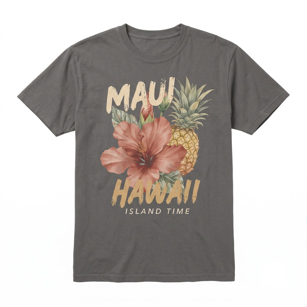 Maui Hawaii Pineapple Hibiscus Floral Tropical Beach Vacation Graphic Unisex TShirt
