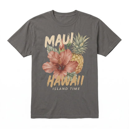 Maui Hawaii Pineapple Hibiscus Floral Tropical Beach Vacation Graphic Unisex TShirt