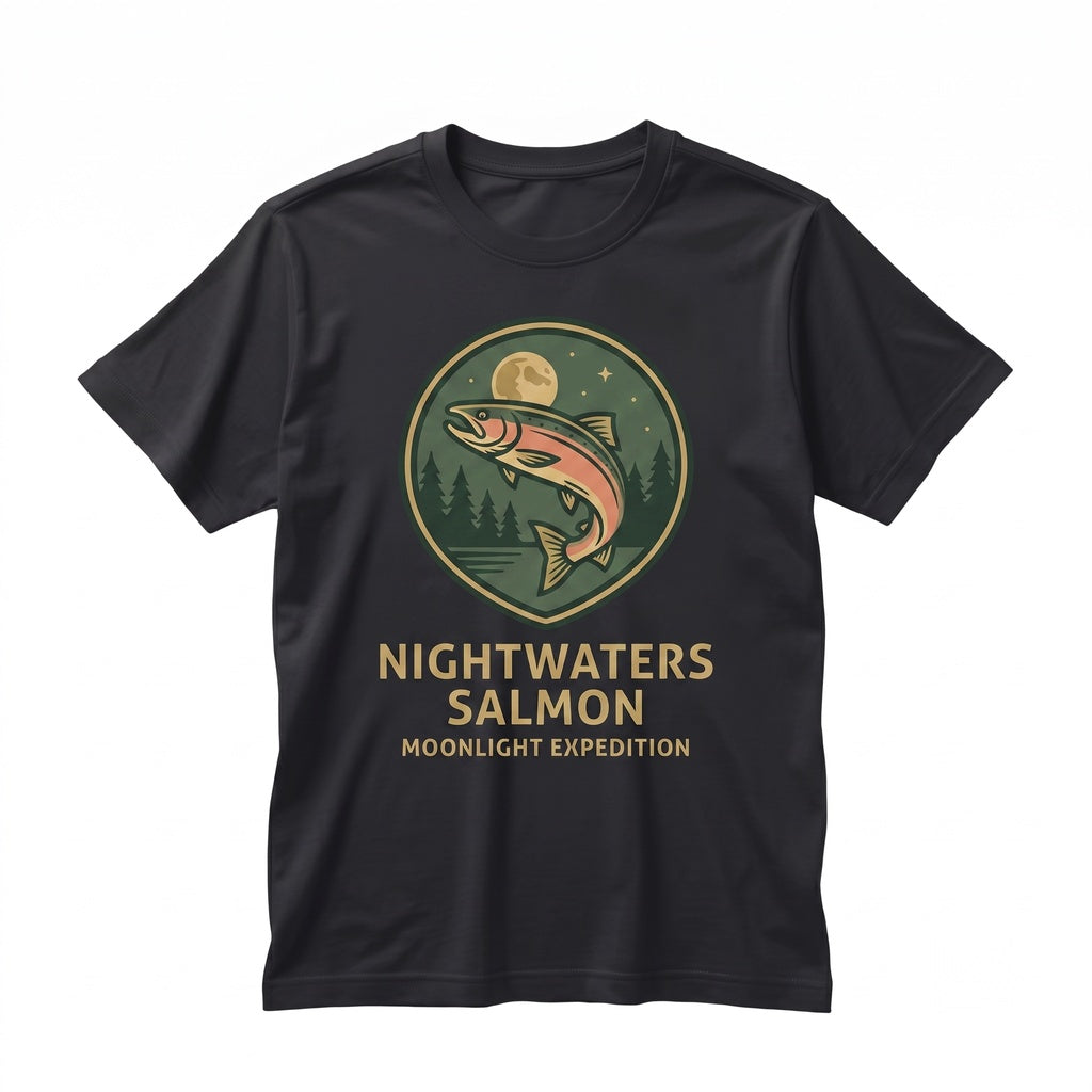 Salmon Fish 90s Moonlit Lake Graphic Fisherman Gift Outdoor Adventure Unisex TShirt