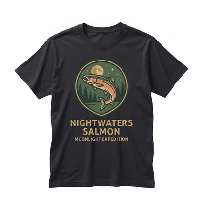 Salmon Fish 90s Moonlit Lake Graphic Fisherman Gift Outdoor Adventure Unisex TShirt