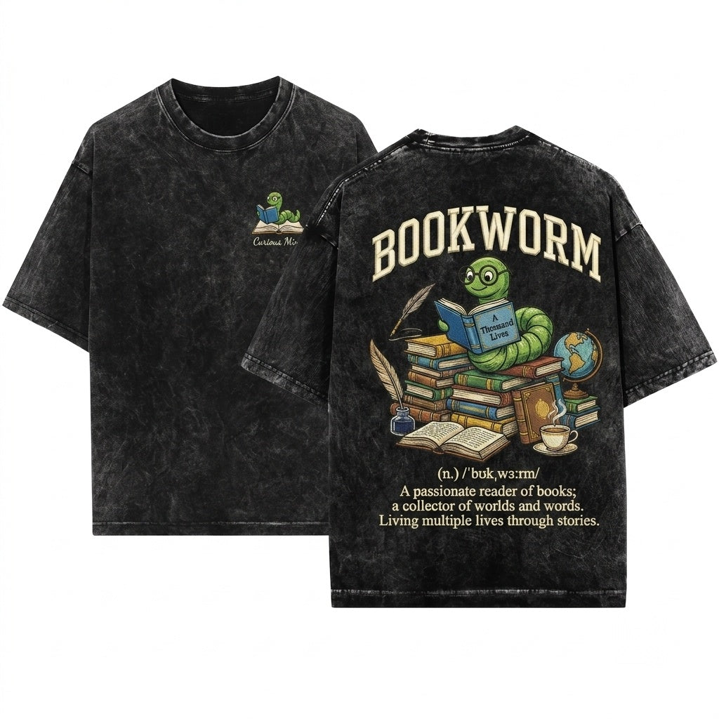 Embroidered Bookworm Cozy Sweatshirt Autumn Reading Bookish Gifts Unisex Wash T-Shirt