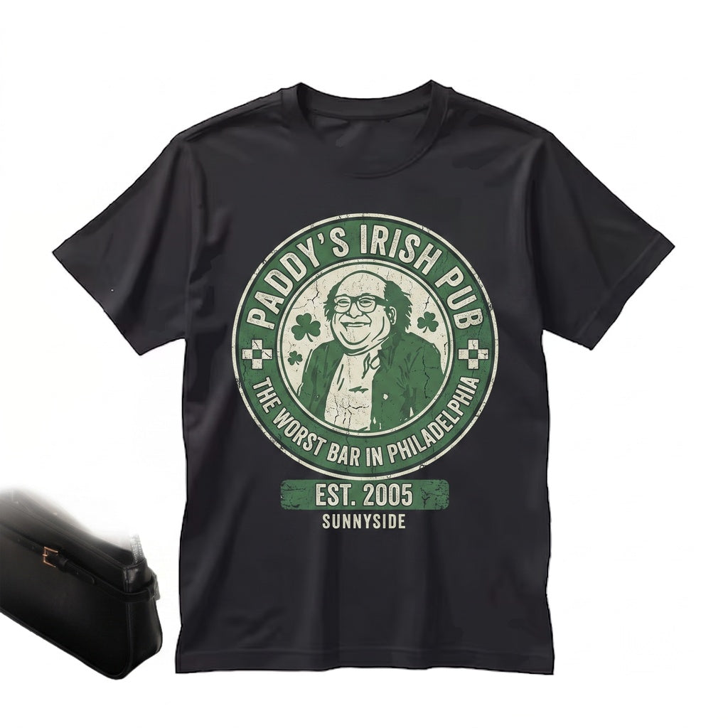 Paddys Irish Pub St Patricks Day Frank Reynolds Green Leprechaun Philadelphia Bar Humor Graphic Vintage Crewneck Unisex TShirt