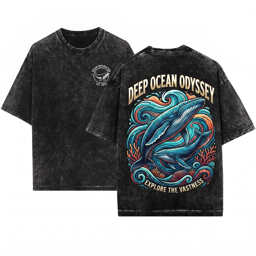 Vintage Whale Ocean Fantasy Graphic Retro Nature Wildlife Aesthetic Gift Unisex Wash T-Shirt