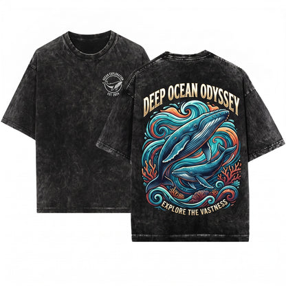 Vintage Whale Ocean Fantasy Graphic Retro Nature Wildlife Aesthetic Gift Unisex Wash T-Shirt