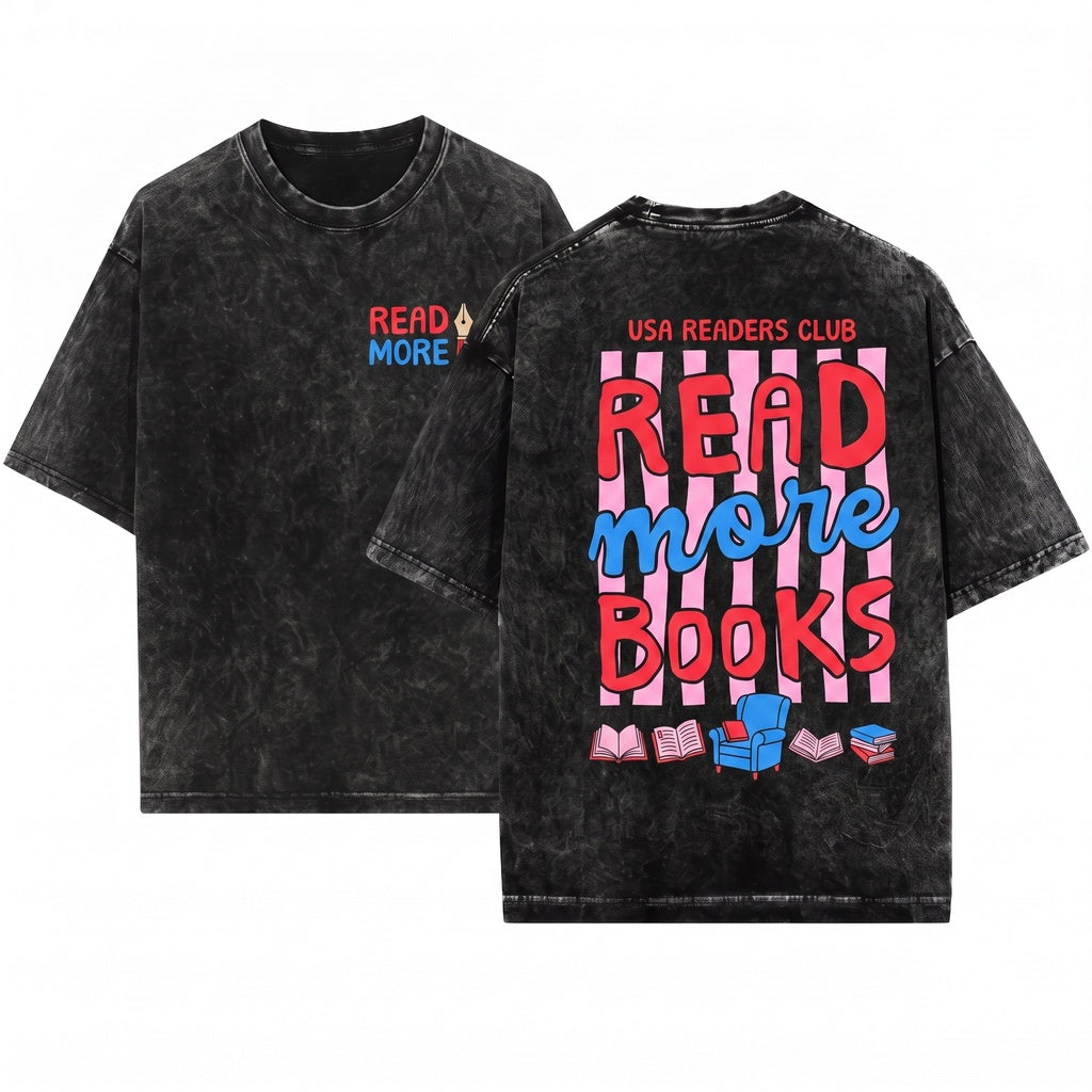 Read More Books Graphic Cropped Boxy Womens Reader Gift Unisex Wash T-Shirt