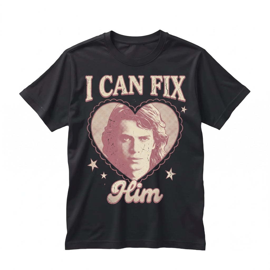 Oversized Anakin Skywalker I Can Fix Him Funny Sci-Fi Graphic Apparel for Her, Cute Space Romance Lover Unisex TShirt