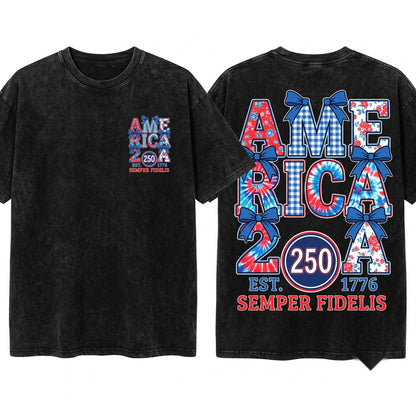 America Ribbons Bows 250th Anniversary USA Patriotic Unisex Wash T-Shirt