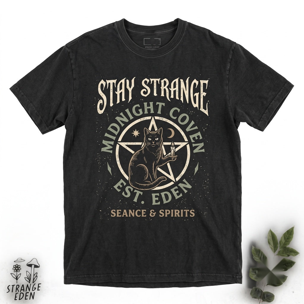 Support Your Local Coven Cat Ritual Funny Witchy Black Kitten 80s 90s Grunge Goth Vintage Graphic Apparel Unisex TShirt