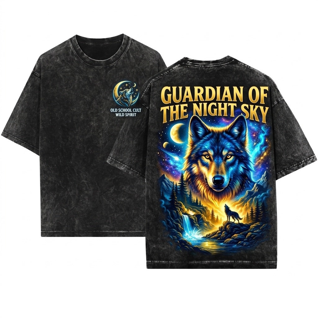 Vintage 90s Howling Wolf Graphic Grunge Retro Faded Nature Galaxy Y2k Streetwear 2000s Gift Unisex Wash T-Shirt
