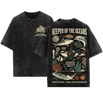Vintage 90s Retro Ocean Nature Tattoo Sea Animal Whale Orca Turtle Dolphin Gift Unisex Wash T-Shirt