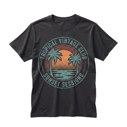 Summer Sunset Beach Vibes Palm Tree Graphic Line Art Vacation Unisex TShirt