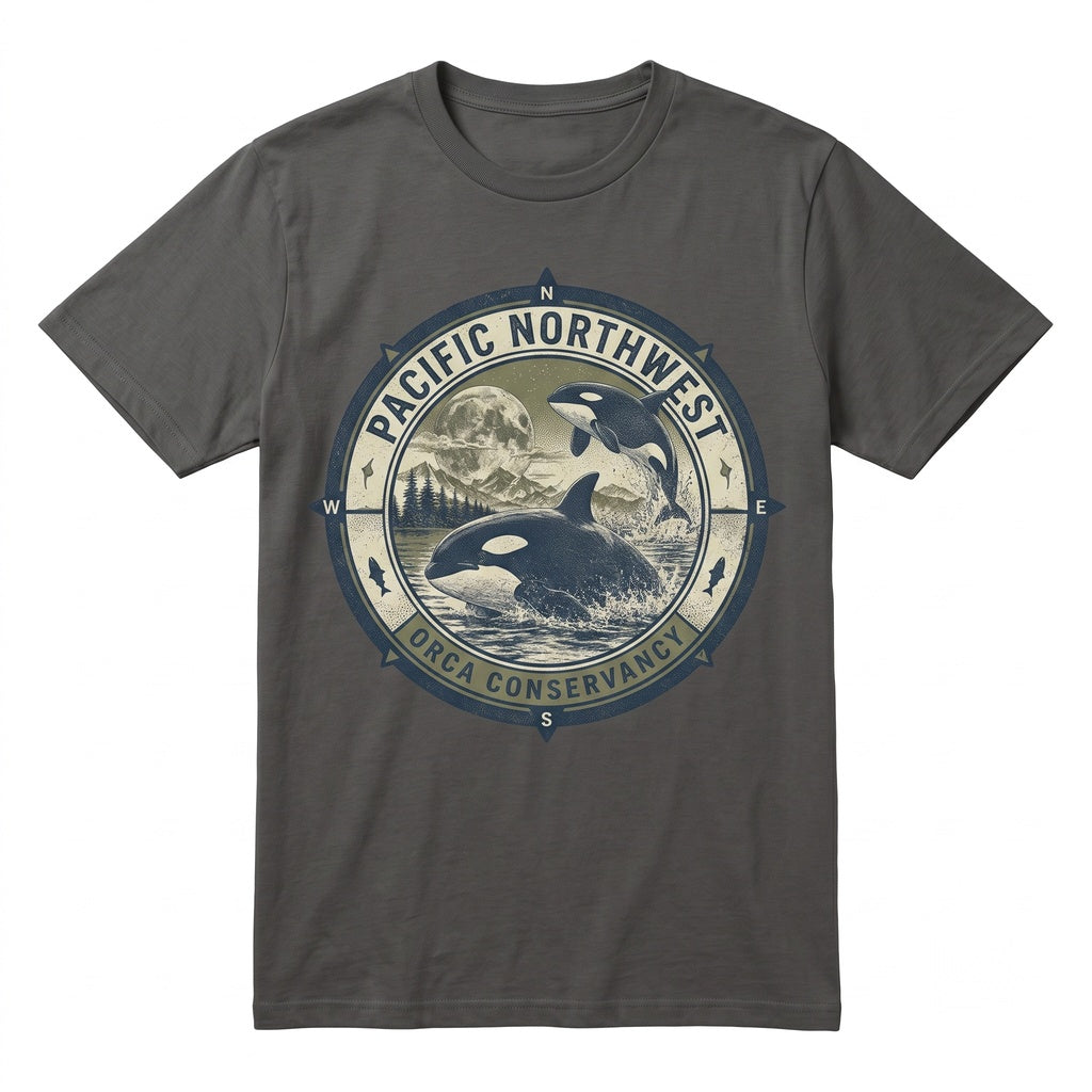 Vintage Orca Moonlit Ocean Graphic Retro Coastal Marine Nature Apparel Unisex TShirt