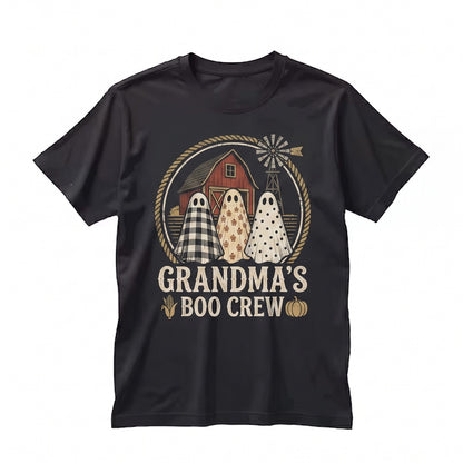 Personalized Grandma Boo Crew Pumpkin Patch Sweatshirt Custom Grandkid Name Trio Ghost Unisex TShirt