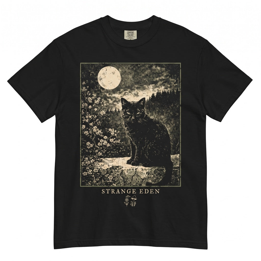 Vintage Woodcut Black Cat Witchy Moon Graphic Sweatshirt Unisex TShirt