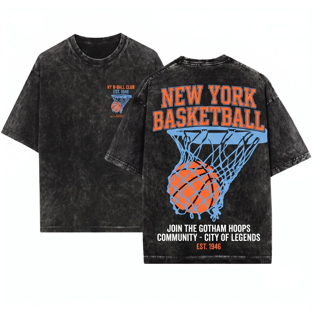 Retro New York BBall Streetwear Graphic Unisex Wash T-Shirt