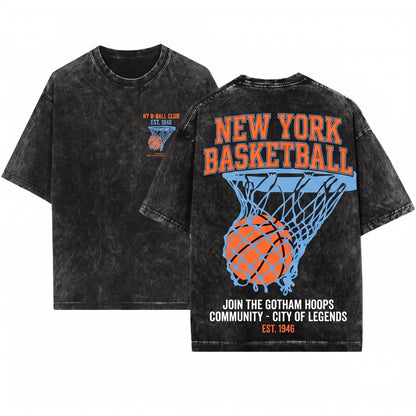 Retro New York BBall Streetwear Graphic Unisex Wash T-Shirt