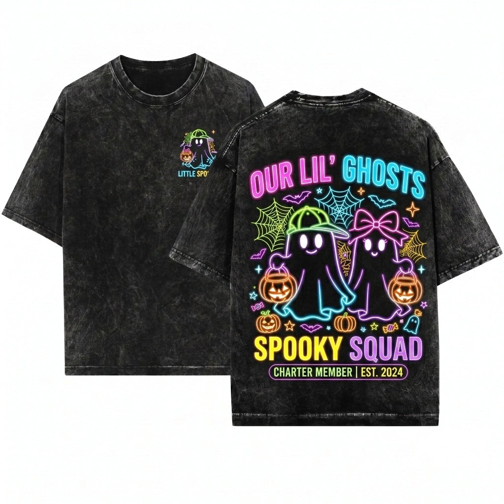 Cute Preppy Neon Ghost Boo Bow Custom Name Toddler Boy Girl Halloween Unisex Wash T-Shirt