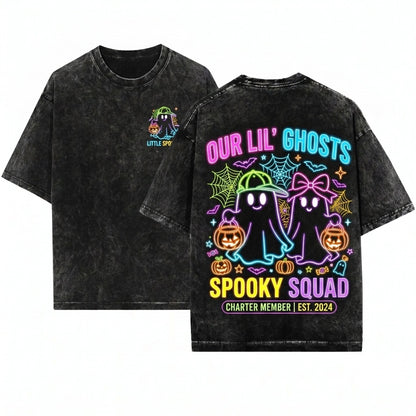 Cute Preppy Neon Ghost Boo Bow Custom Name Toddler Boy Girl Halloween Unisex Wash T-Shirt