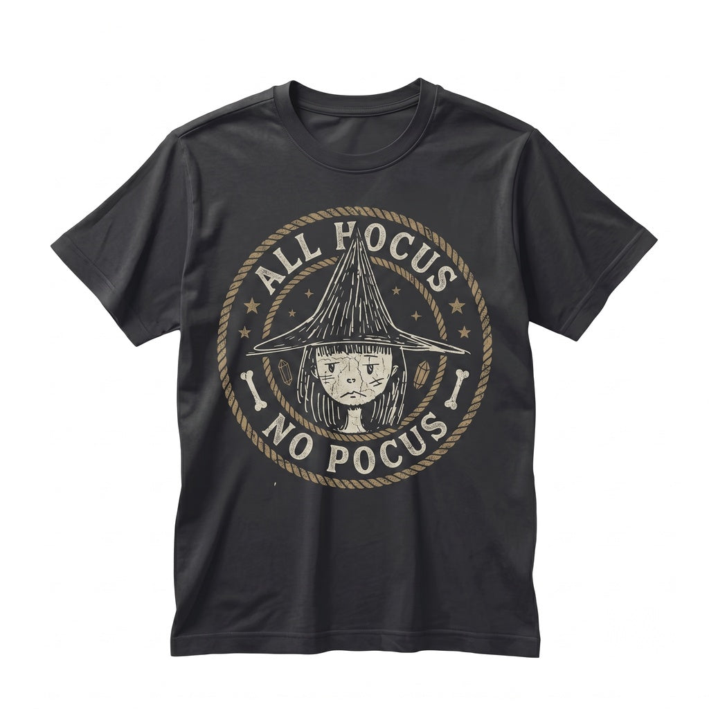 All Hocus No Pocus Witch Aesthetic Funny Meme Halloween Spooky Costume Skeleton Graphic Unisex TShirt