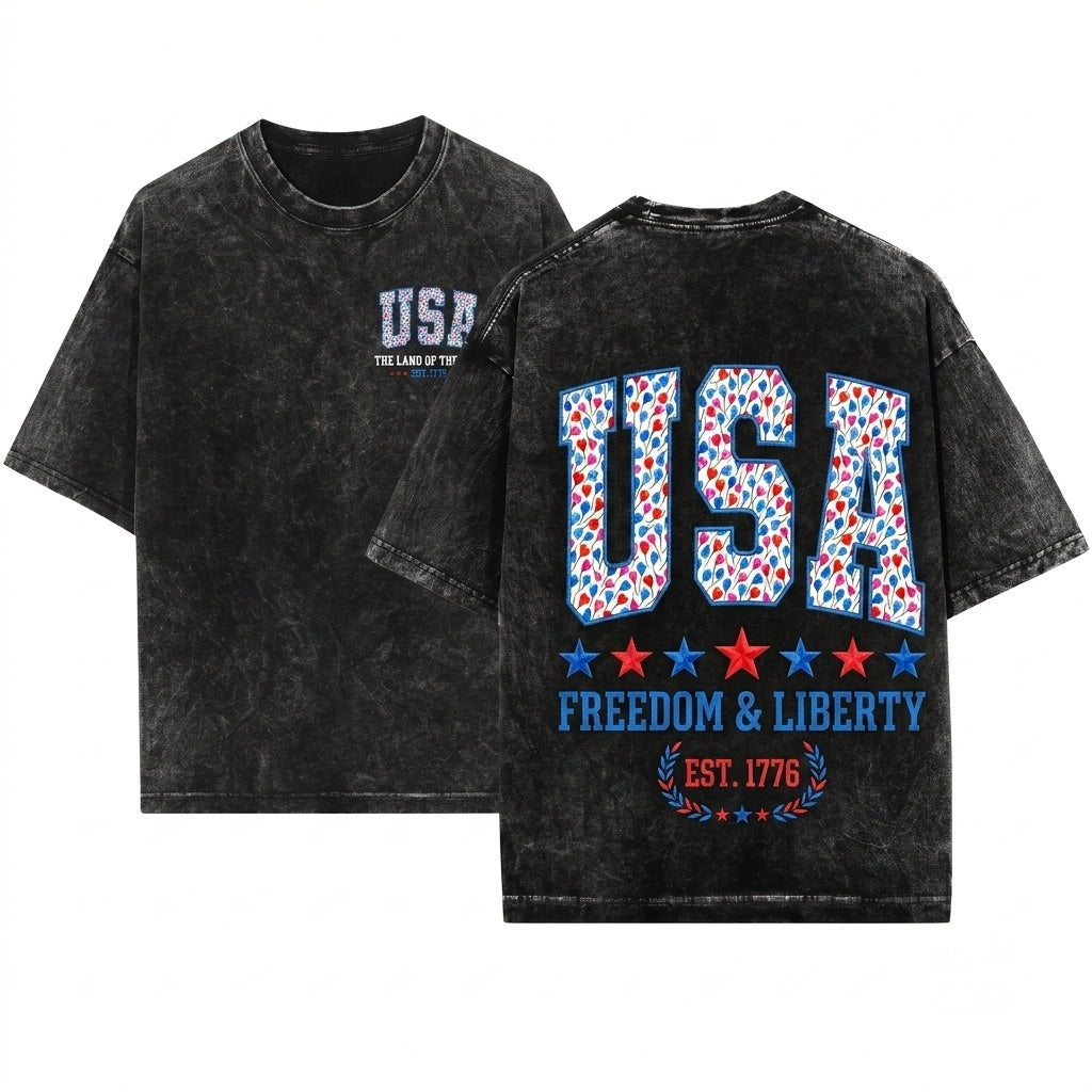 Faux Embroidery USA Est 1776 Preppy Patriotic Heart Balloon Varsity 4th of July Red White Blue Graphic Digital File Unisex Wash