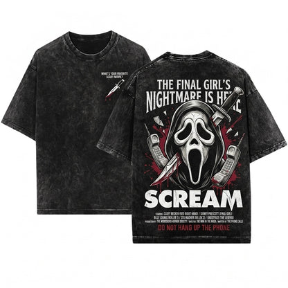 Spooky Season Halloween Horror Slasher Film Graphic Unisex Wash T-Shirt