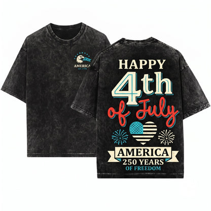 Happy Patriotic America 250 Years Fourth of July Summer Graphic Trendy Party Unisex Wash T-Shirt