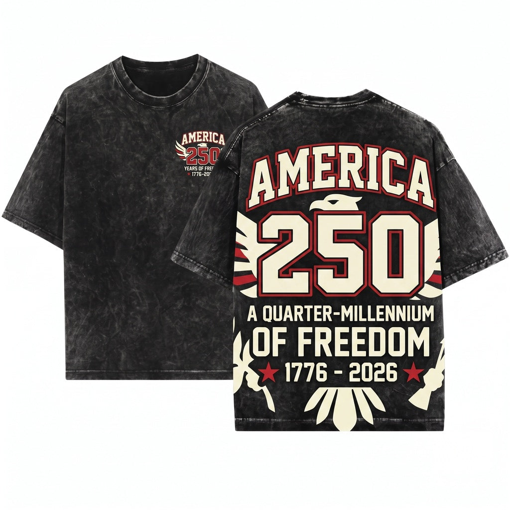 America 250 Years Freedom Vintage Varsity Patriotic USA Unisex Wash T-Shirt