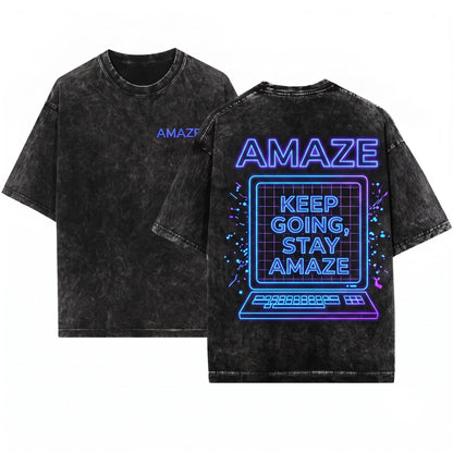 Project Hail Mary Amaze Embroidered Minimal Sci-Fi Movie Space Quote Fan Gift Unisex Wash T-Shirt