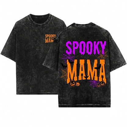 Retro Spooky Halloween Mama Bat Mom Life Unisex Wash T-Shirt