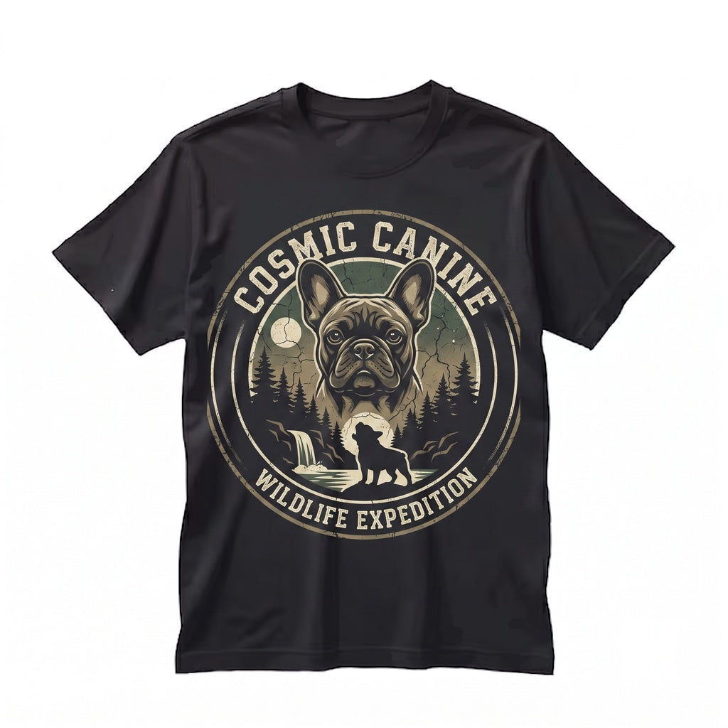 Retro 90s French Bulldog Full Moon Howling Animal Graphic Cozy Pup Crewneck Unisex TShirt