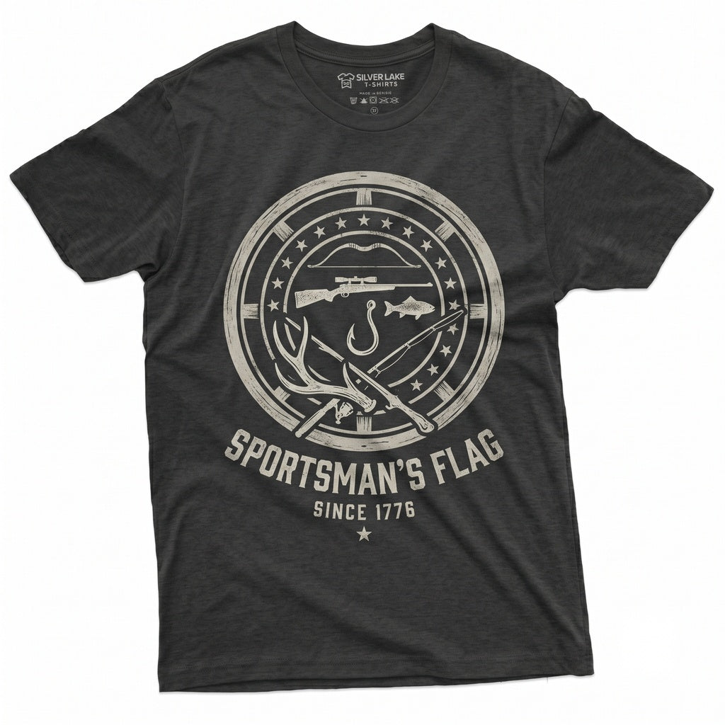 American Flag Hunting Fishing USA Hunter Fisher Outdoorsman Patriotic Gift Unisex TShirt