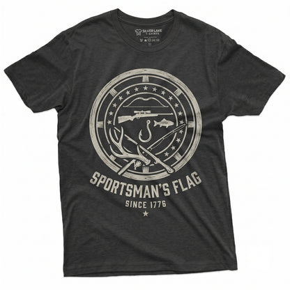 American Flag Hunting Fishing USA Hunter Fisher Outdoorsman Patriotic Gift Unisex TShirt