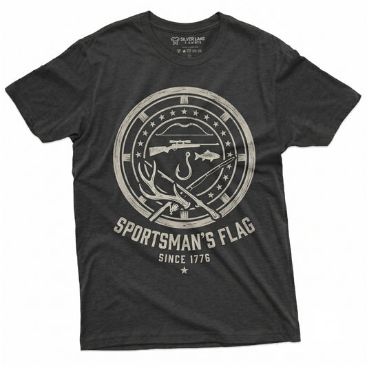 American Flag Hunting Fishing USA Hunter Fisher Outdoorsman Patriotic Gift Unisex TShirt