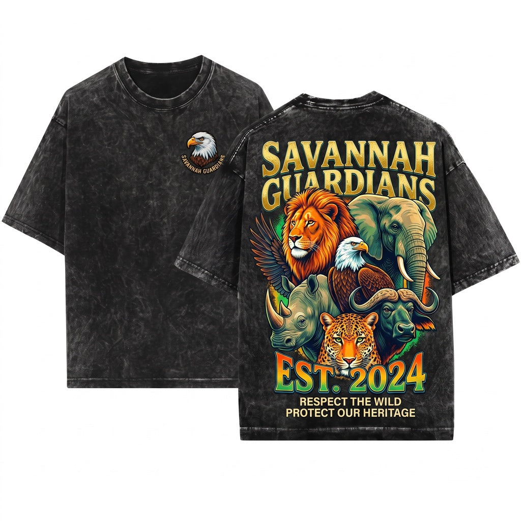 Retro African Safari Big Five Wildlife Vintage Nature Explorer Animal Gift Unisex Wash T-Shirt