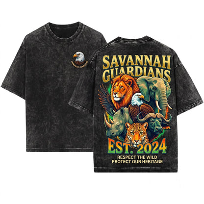 Retro African Safari Big Five Wildlife Vintage Nature Explorer Animal Gift Unisex Wash T-Shirt