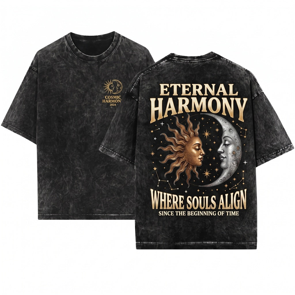 Vintage Sun Moon Celestial Mystic Astrology Graphic Boho Cosmic Art Spiritual Gift Unisex Wash T-Shirt