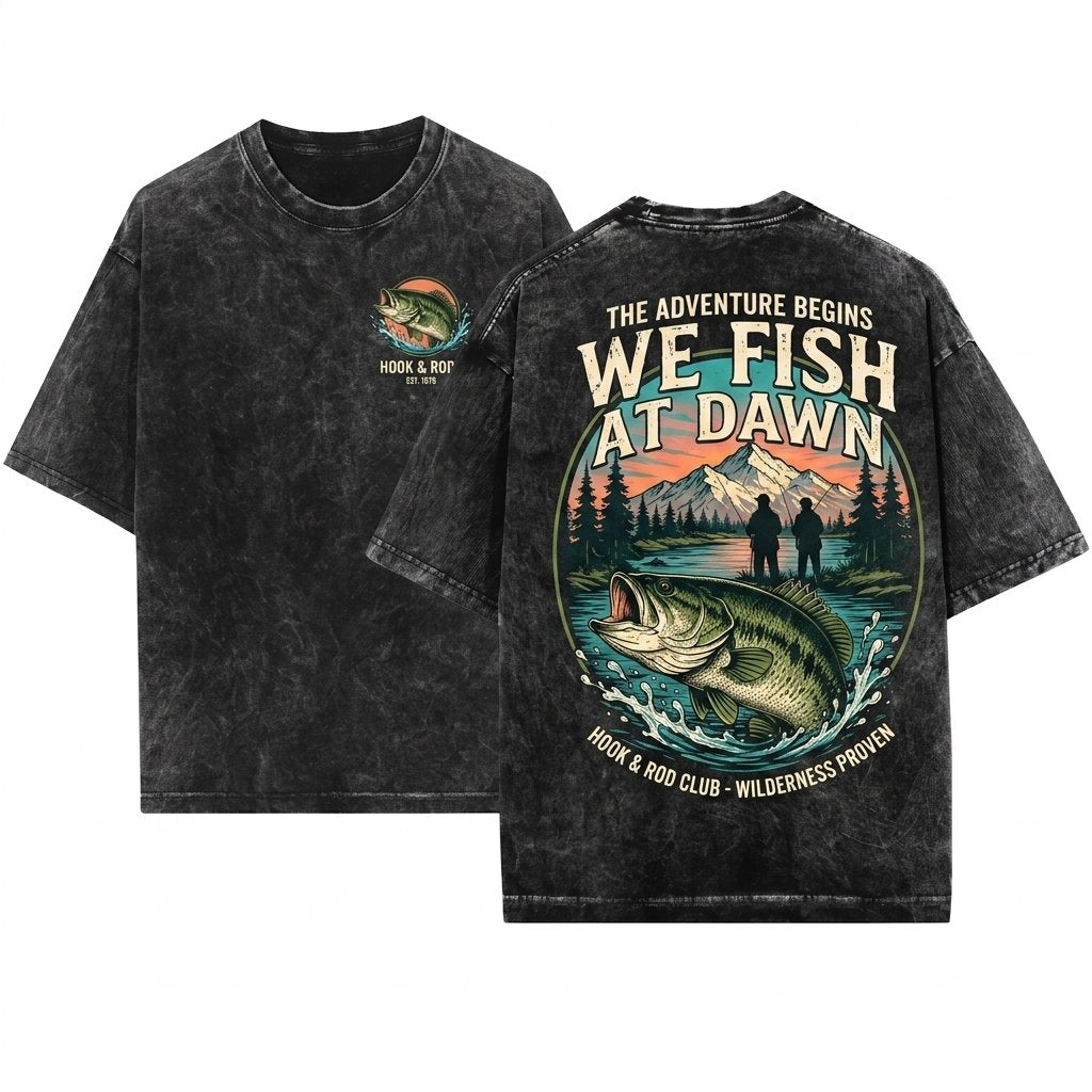 We Fish At Dawn Bass Fishing Men Retro Dad Animal Wildlife Unisex Wash T-Shirt