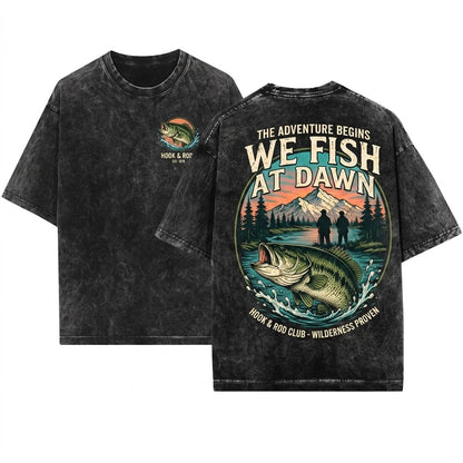 We Fish At Dawn Bass Fishing Men Retro Dad Animal Wildlife Unisex Wash T-Shirt