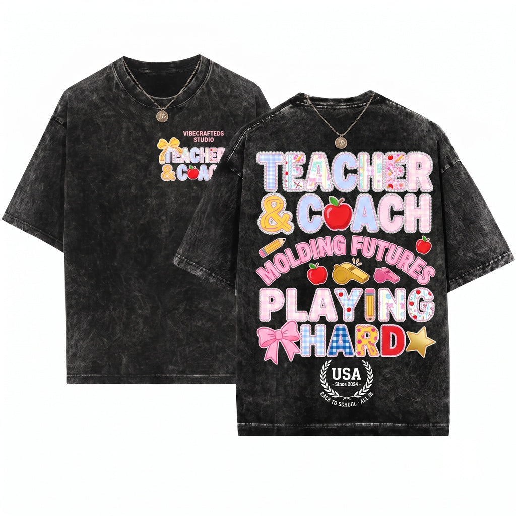 Preppy Lace Teacher Back to School Counselor Para Assistant SPED Social Worker SLP Principal Design Unisex Wash T-Shirt
